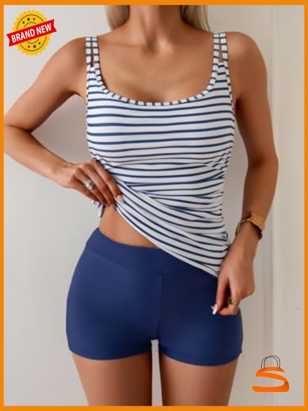 Tankini Set with Tummy Control High Waisted Shorts Two Piece Swimsuit - Picture 4 of 6